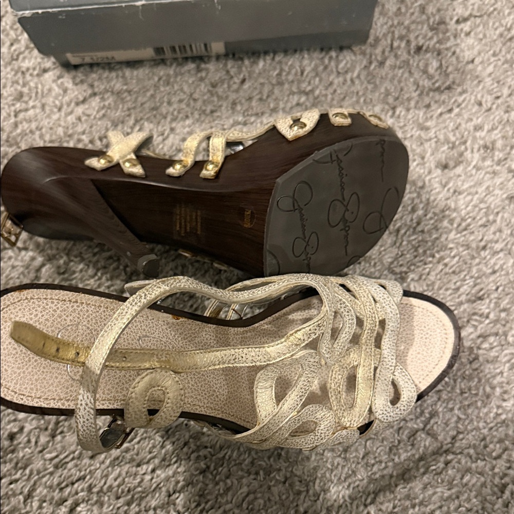 Jessica Simpson Gold and Brown Strappy Heels